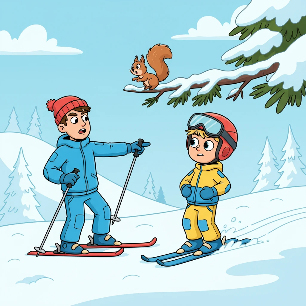 Un pomeriggio, durante l'allenamento di sci, il suo allenatore gli dà istruzioni precise per una nuova discesa. Ma Leo, distratto da un simpatico scoiattolo che saltella su un albero, non ascolta attentamente. Anziché prendere la curva a destra, si dirige leggermente a sinistra, perdendo un prezioso secondo.