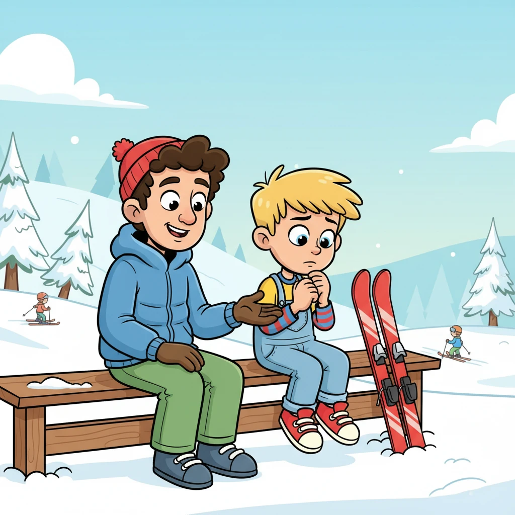 Seduto sul bordo della pista, con gli sci appoggiati, Leo riflette. Il suo allenatore gli si siede accanto, parlandogli dell'importanza di essere presenti e attenti, proprio come fa quando scia. Leo guarda le sue mani, capendo che la concentrazione è una capacità che deve allenare, non solo sulle piste.