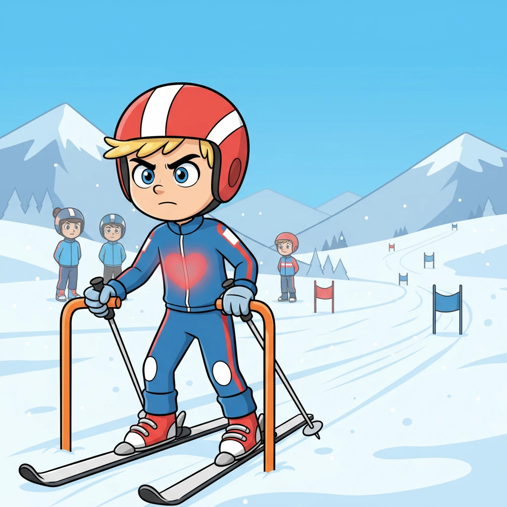 Arriva il giorno della grande gara nazionale. Leo è al cancelletto di partenza, il cuore che batte forte. Questa volta, è completamente concentrato, visualizzando ogni curva, ogni salto. I suoi occhi sono fissi sulla pista, pronto a dare il massimo.