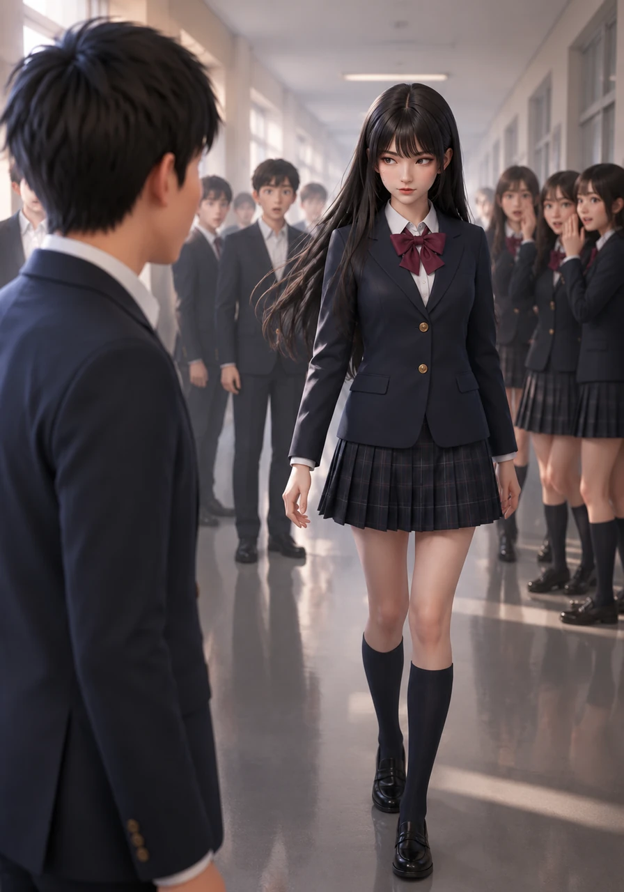 Akari Himari, the elegant class president known as the school's Goddess, glides through the hallway with her usual grace. Everyone admires her calm and collected demeanor, but Ren sees a flicker of something intense in her eyes as she glances his way.