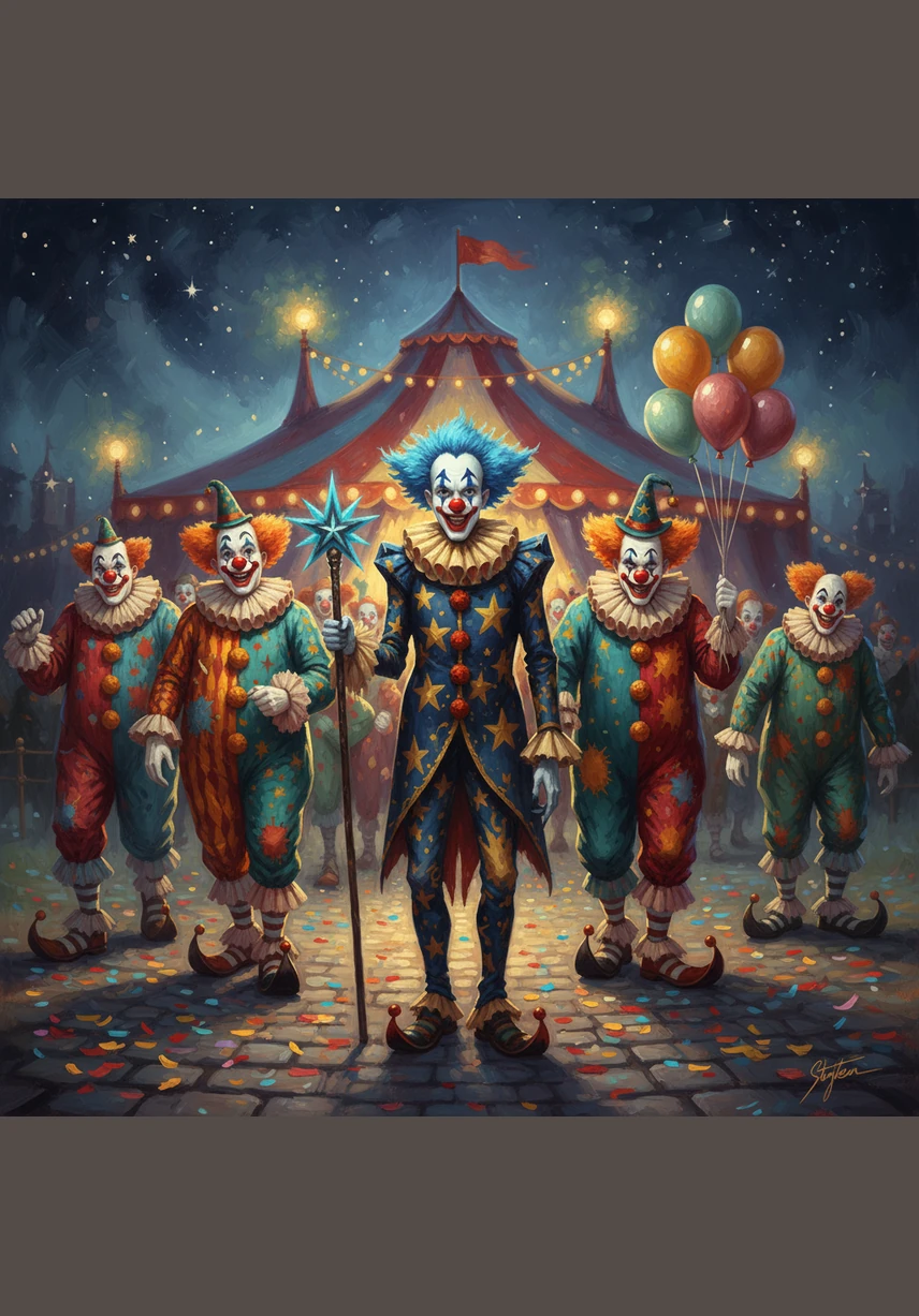 As the clowns march through the streets, they release the green balloons, which begin to stick to buildings and cars. Everywhere a balloon touches, the hard concrete turns into soft, bouncy marshmallow, making the city wobble and shake.