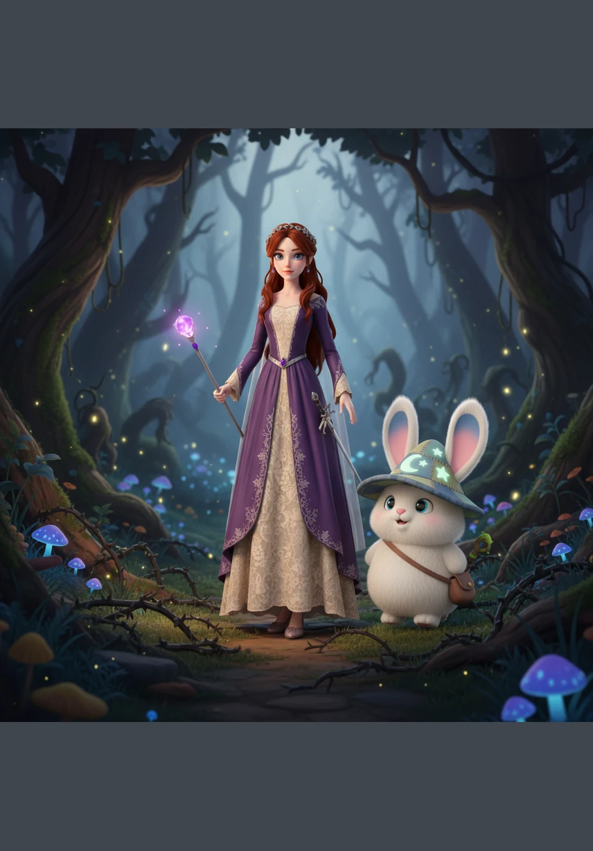 They soon reach a wide, rushing stream where the bridge has been washed away by the heavy dampness of the mist. Lila doesn't give up; she spots a path of large stepping stones and carefully helps Barnaby cross them one by one. Together, they balance and hop until they reach the other side safely.