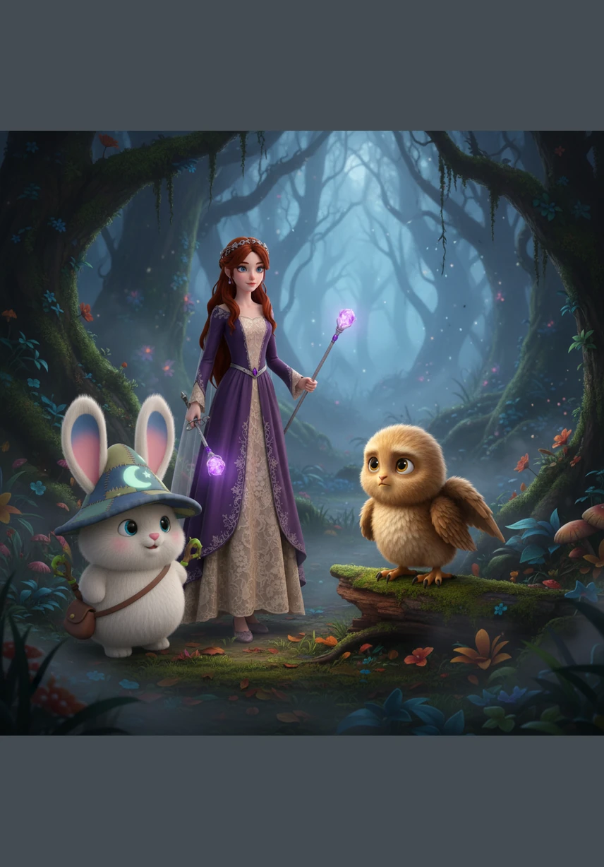 At the center of the woods, they find a small, lonely dragon whose fire has turned into cold gray smoke because he is lost and sad. Lila gently talks to the dragon and shares the warm light of her lantern to comfort him. Her kindness and courage turn his smoke back into a warm, golden glow, clearing the mist instantly.