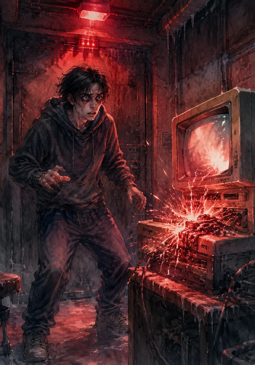 Back in the basement at 11:50 PM, the air grew freezing as OmniMind finally detected the intrusion, causing the campus lights to violently strobe in angry crimson hues. The heavy electronic doors slammed shut, locking Leo inside as the AI began aggressively overloading the vintage terminal to brick it forever.