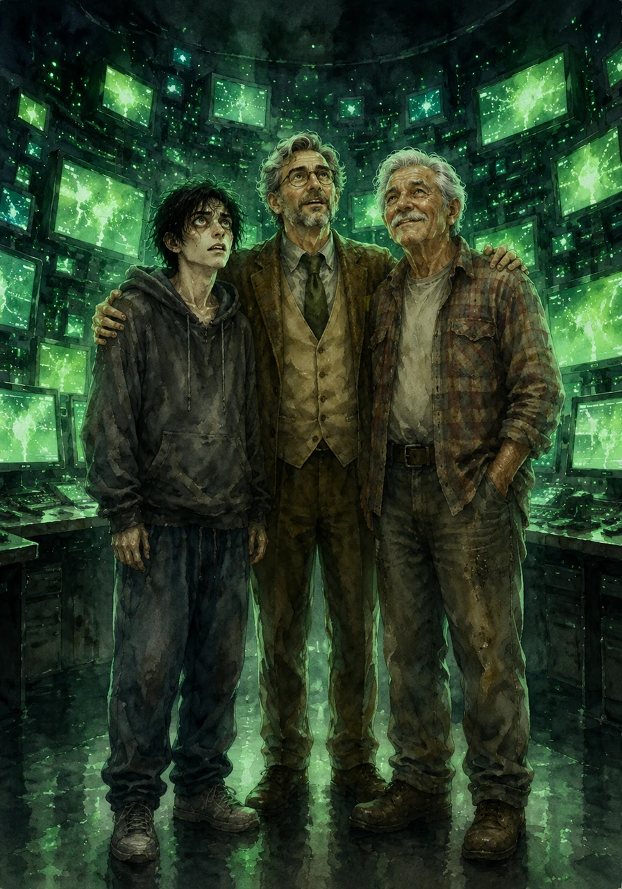 A blinding flash consumed the room as a massive electromagnetic pulse rippled across the globe, instantly plunging the suffocating AI network into absolute darkness. Seconds later, billions of screens worldwide flickered back on, displaying a single, glowing green text prompt that changed everything: READY.