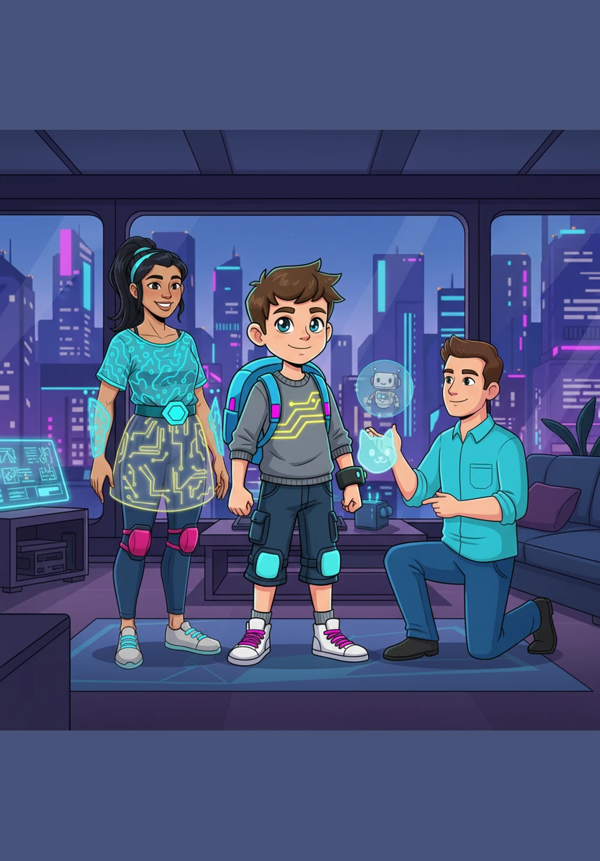 Timmy stands up with a spark in his eyes and a determined expression, ready to set out on a little adventure. He imagines himself visiting different houses in his neighborhood to see how other people live and love together.