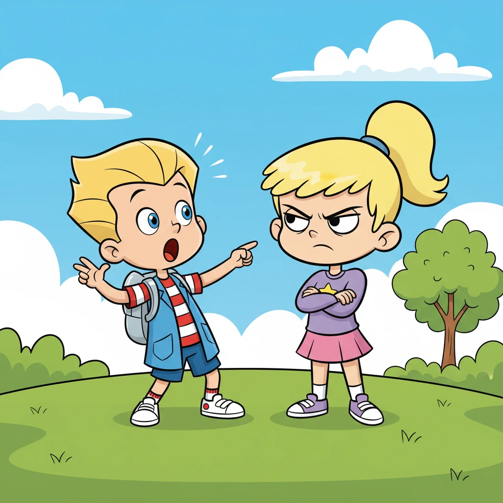 Jimmy recoils slightly, his eyes wide in mock offense, a comical gasp escaping his lips. He points back at Cindy, a defensive look on his face, vehemently denying her accusation and insisting she's mistaken.
