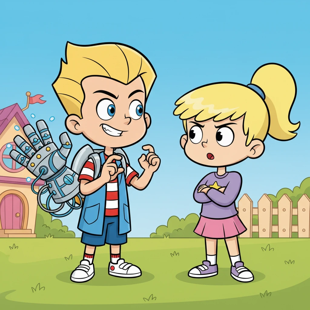 Jimmy's eyes narrow in thought, then widen in a sudden realization, a mischievous spark igniting them. He gasps dramatically, acknowledging Cindy's clever retort, before snapping his fingers with a confident smirk, revealing his secret weapon.
