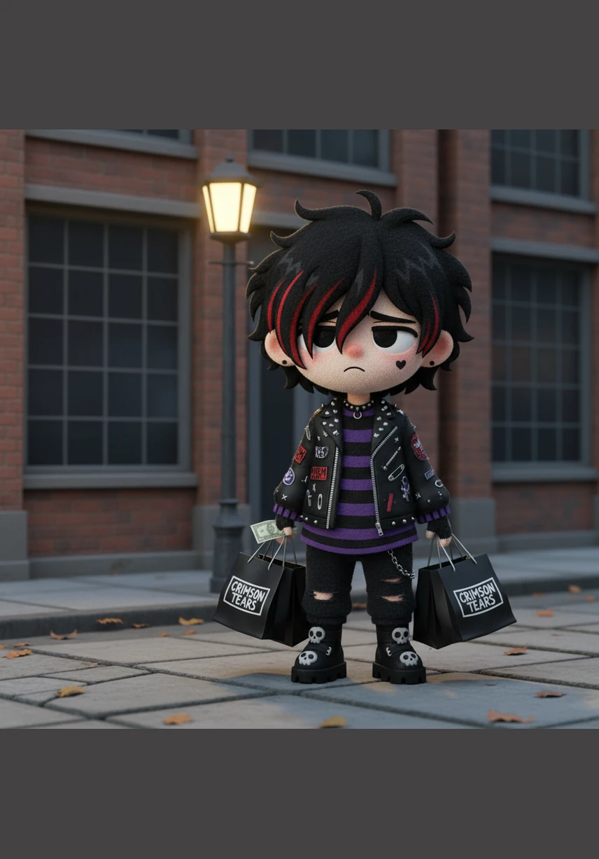 He paused near a closed storefront, staring at his reflection and the overflowing bags. A wave of anxiety washed over him as he realized he had likely blown his budget for the month on things he didn't strictly need.