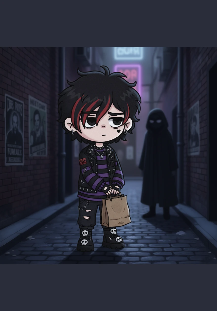 His wandering eyes caught a flash of color near a fountain, settling on a girl named Riana. Her outfit was an effortless blend of alternative style and confidence that seemed far cooler than anything Leo could ever pull off.