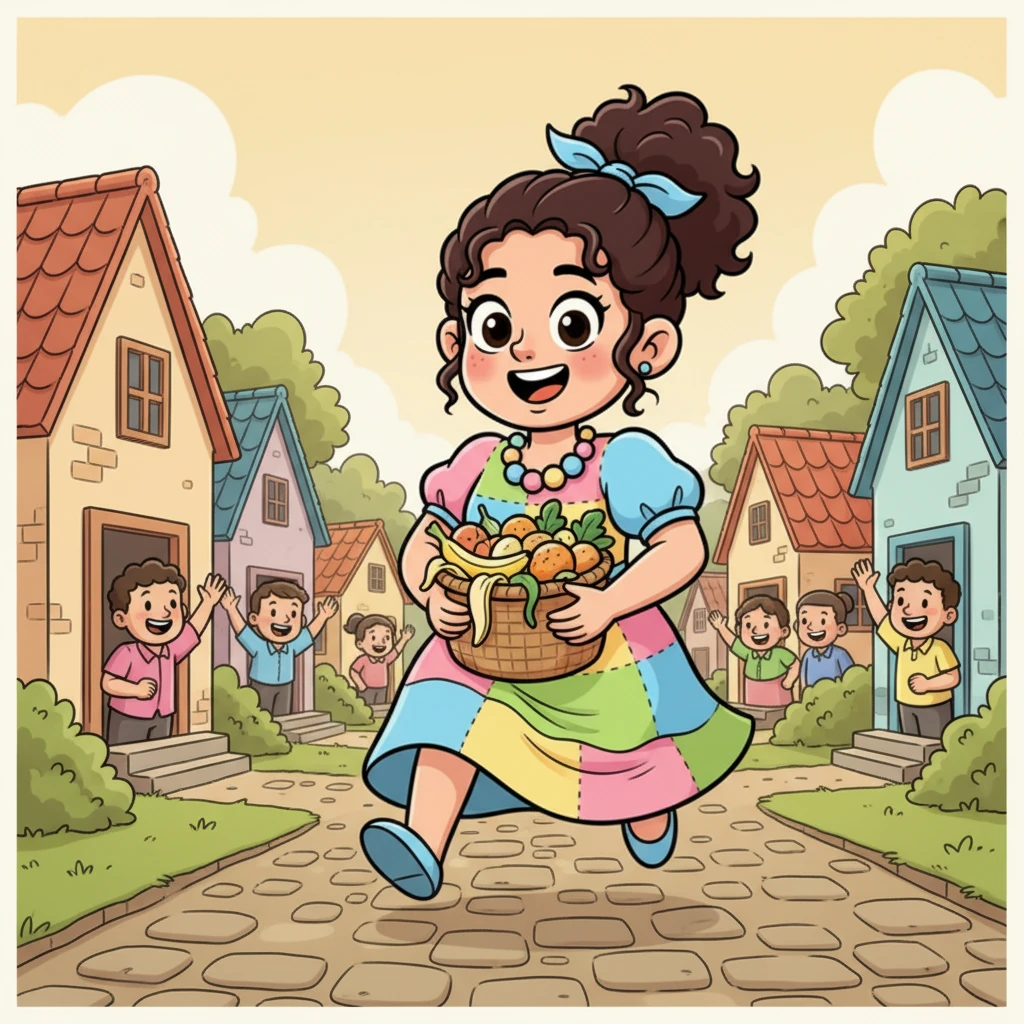 Terinspirasi, Lina mulai mengumpulkan sisa makanan dari rumahnya dan tetangga-tetangganya. Keranjang kecilnya yang awalnya kosong kini meluap dengan kulit pisang, kulit jeruk, dan potongan sayuran yang cerah. Ia berlari dengan gembira, menebarkan senyum kepada semua orang dengan pipi merona.