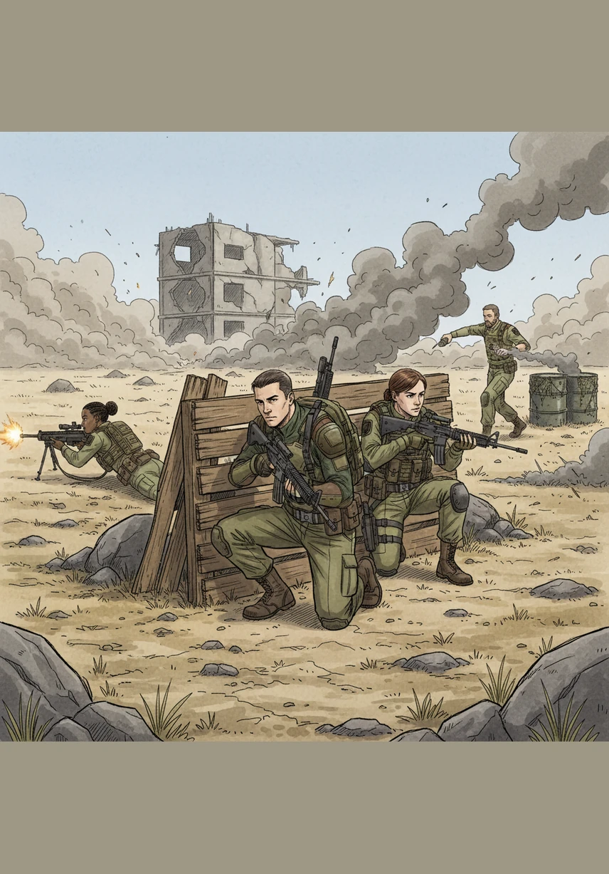 המבחן המסכם הגיע בדמות משימה טקטית מורכבת שדרשה שילוב מושלם של כל הידע שנרכש בקורס. עמית הוביל את הצוות שלו בתיאום מדויק, כשהוא מחשב זוויות ירי וזמני הגעה תחת לחץ זמן כבד. ההצלחה המרשימה שלהם הייתה עדות ניצחת לכך שחכמה, תכנון ומדע יכולים לנצח כל אתגר פיזי בשטח.