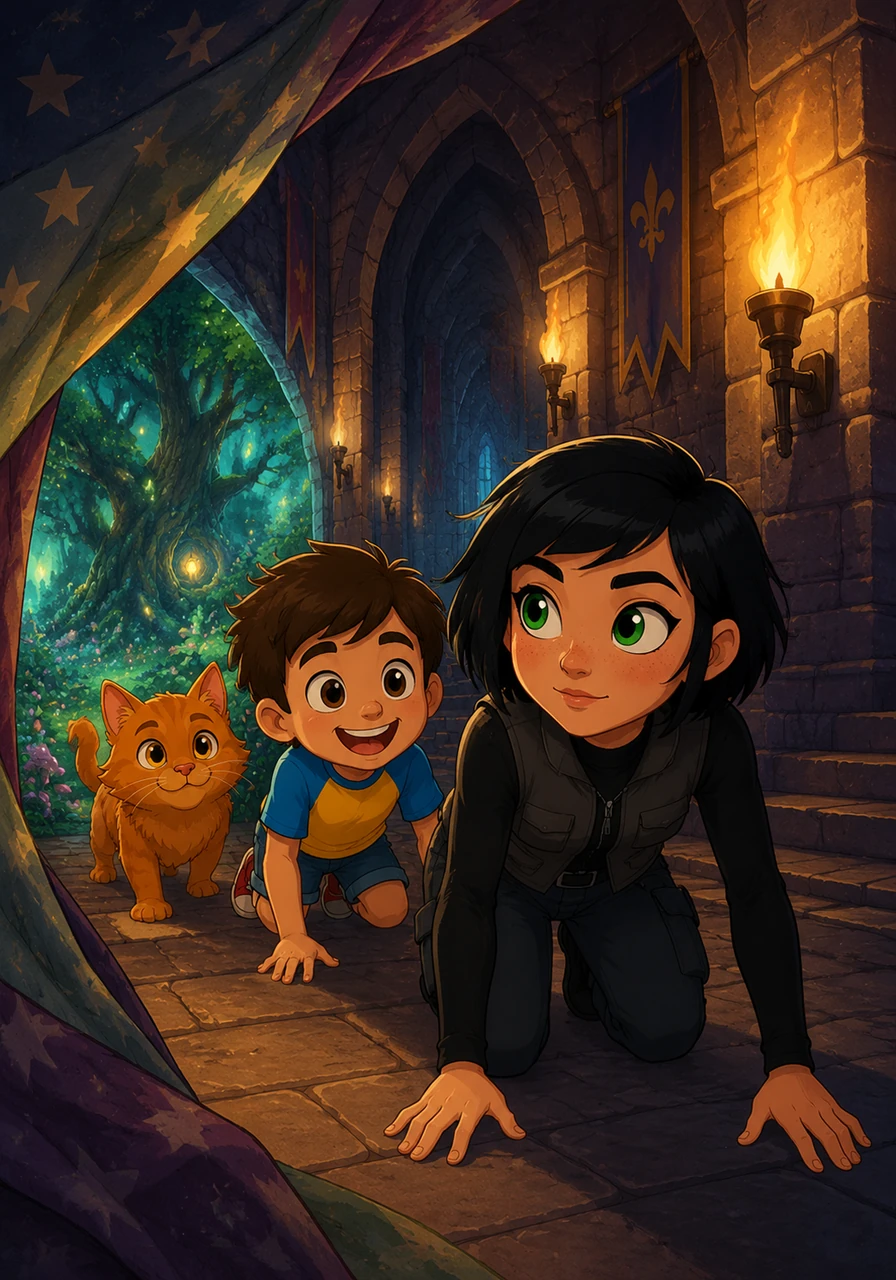 As they crawled inside, the walls of the blanket fort seemed to stretch and transform into the stone corridors of a legendary castle. Outside the entrance, a lush, enchanted forest grew where the living room rug used to be.