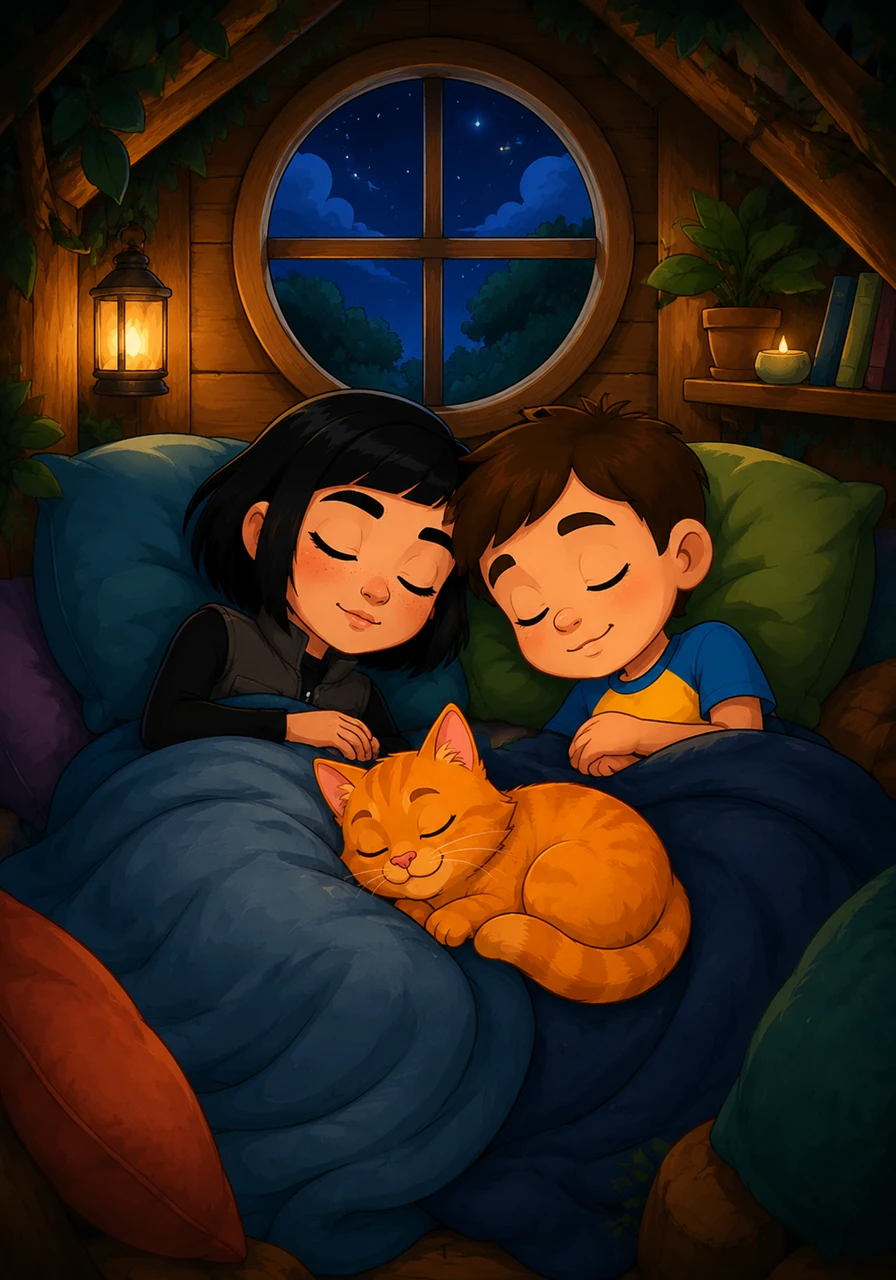 As the stars began to peek through the clouds, Maya and Leo drifted off to sleep inside their cozy sanctuary. Wrapped in soft blankets and the comfort of each other's company, they knew that any day could be an adventure as long as they were together.