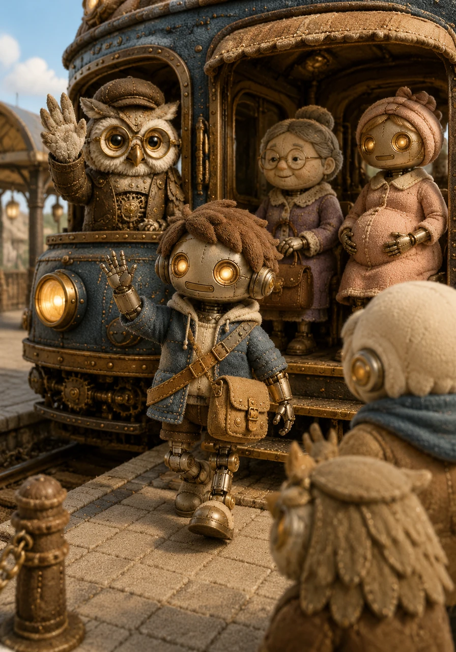 As the steam bus reaches his destination, Pip steps off onto the platform with a sense of pride and a wave to the driver. He knows that by being a thoughtful passenger, he has helped make the journey pleasant for every soul in Gearville.