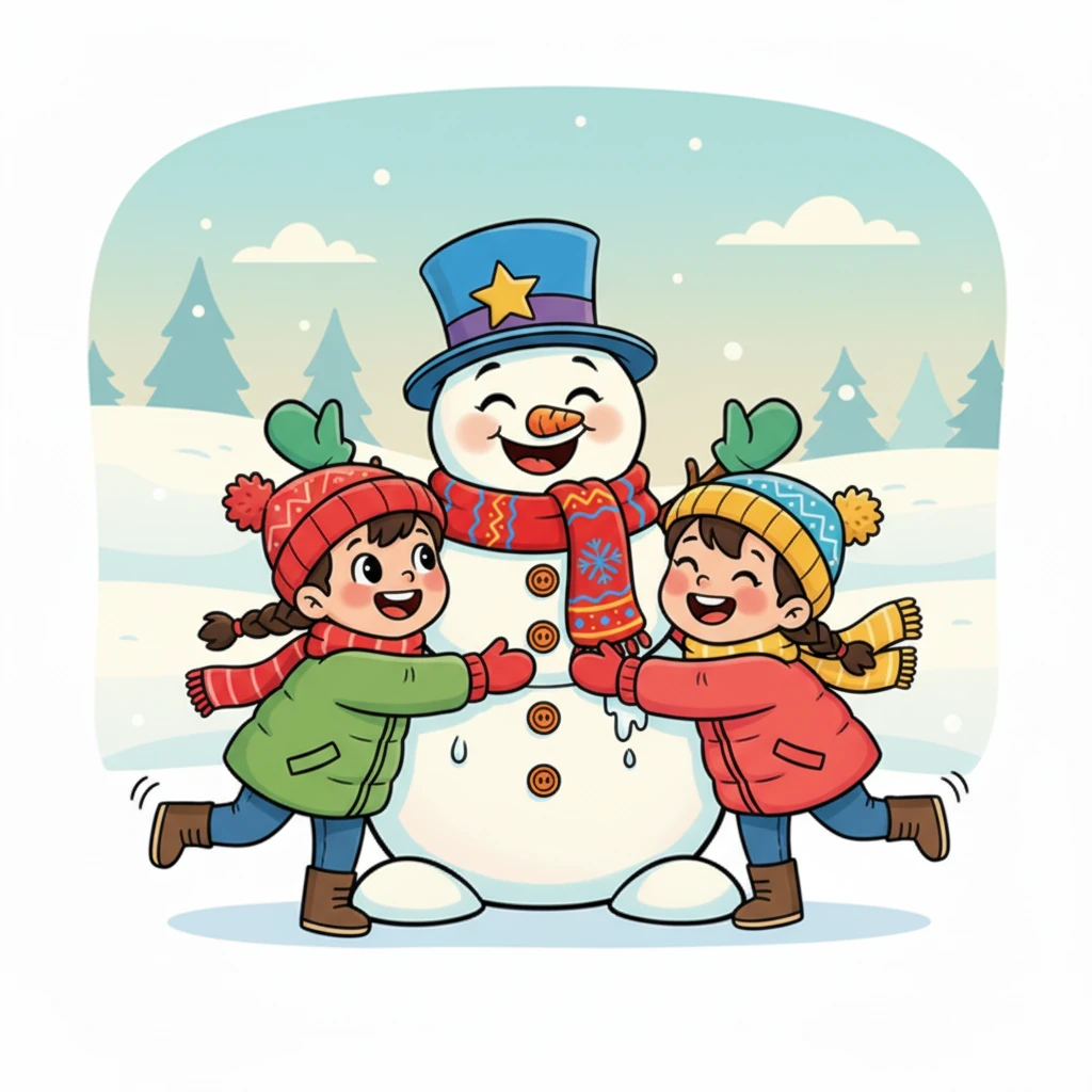 The children, sensing Аққала's special glow, rushed to him, enveloping their frosty friend in a big, heartfelt group hug. Their warmth and affection melted a tiny bit of snow off his chest, but filled his heart with immense joy. Аққала beamed, feeling truly loved.