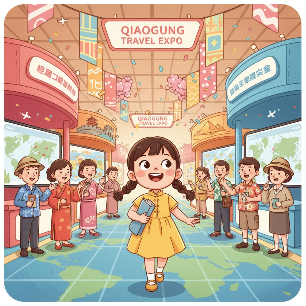 小艾是一位充滿好奇心的小女孩，她興奮地走進僑光旅展。展場裡琳瑯滿目的攤位和熱情的解說員，讓她對未知的旅程充滿期待。她準備好拿起導覽手冊，開始她的奇幻導覽之旅。