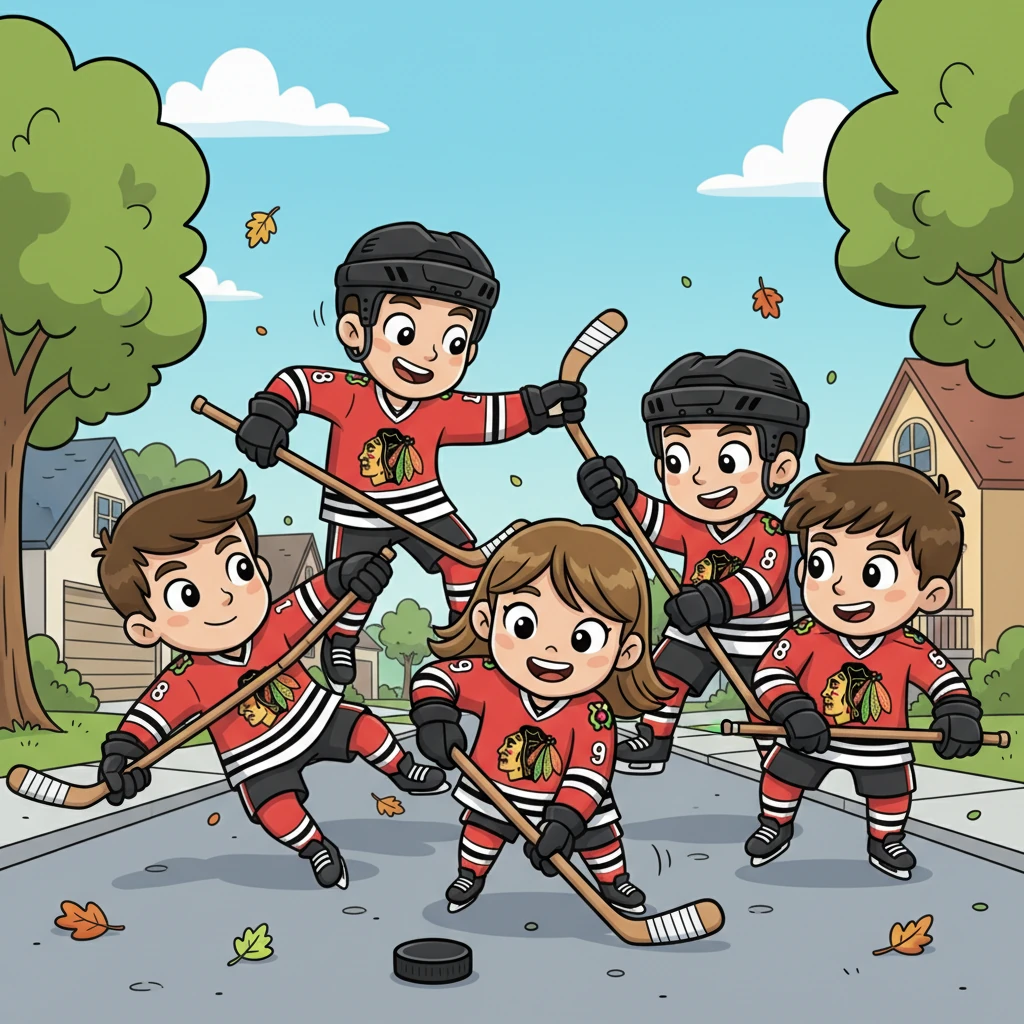 A whimsical flashback sweeps us to a sunny suburban street, where a much younger Tatiana, barely knee-high, fearlessly chases a puck with her brothers Jack, Luke, and Quinn. They laugh and tumble, a tangle of limbs and sticks, their fierce sibling rivalry always ending in hugs and shared dreams of the big leagues.