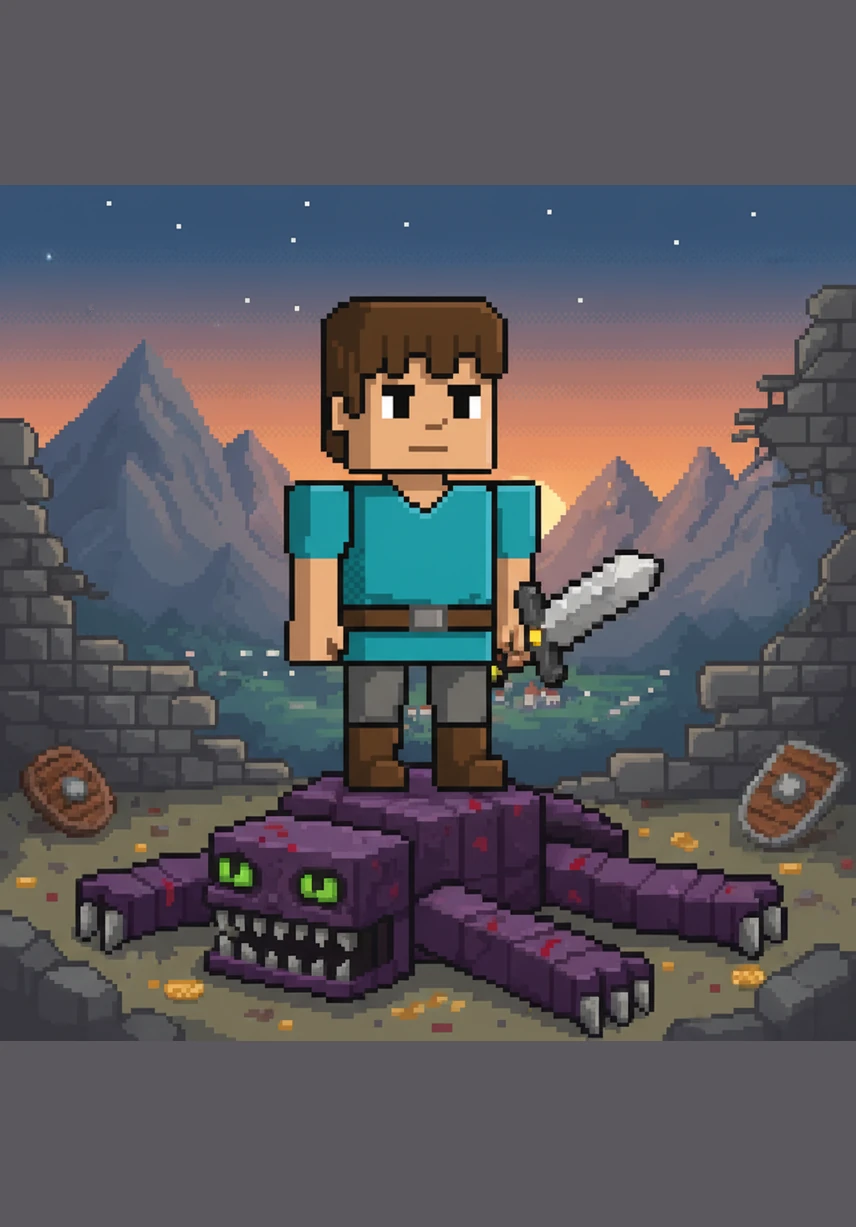 战斗结束后，小方带着胜利的荣耀和珍贵的龙蛋回到了熟悉的村庄。当第一缕晨曦照亮大地时，他站在山顶俯瞰着自己亲手建设的家园，心中充满了对下一次未知冒险的无限渴望。