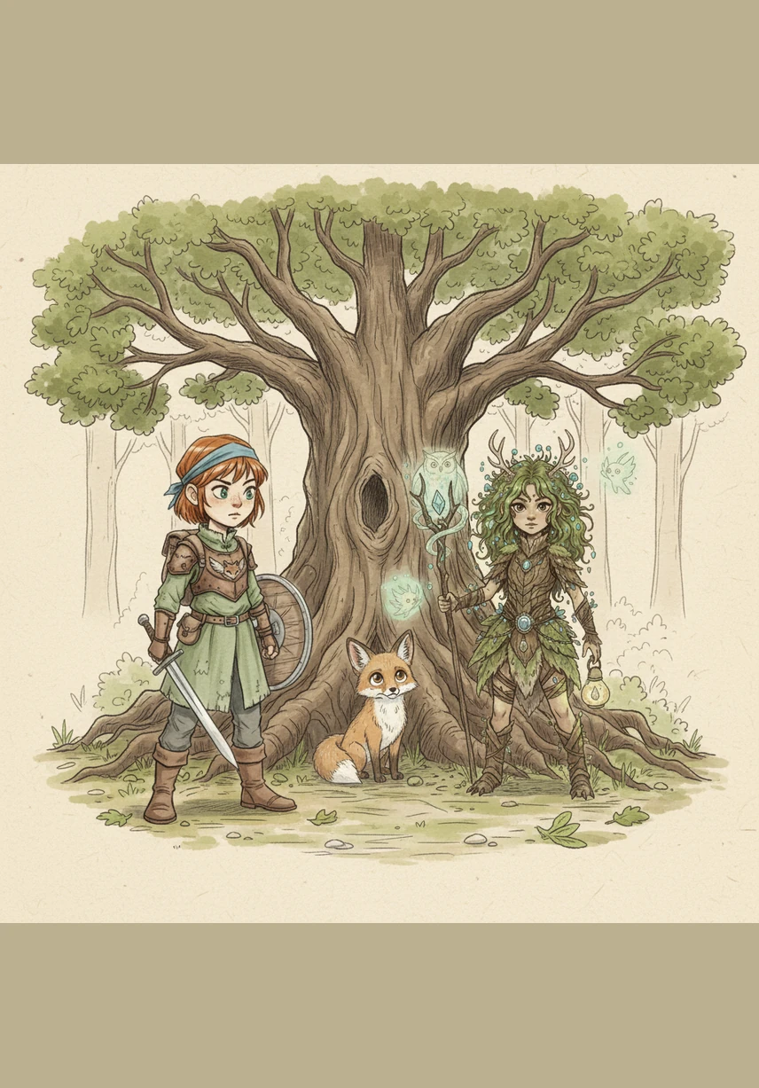 莉莉在古老的橡树下遇见了闪烁着微光的森林之灵，它告诉莉莉，森林的心脏被黑暗笼罩，只有纯洁勇敢的孩子才能找回失落的生命之光。