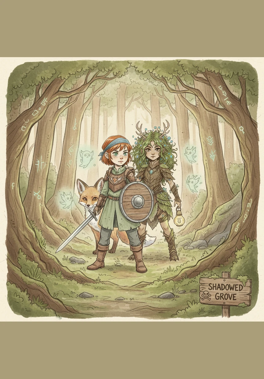 他们来到了一座断裂的石桥前，面对下方湍急的黑色河流，莉莉凭借着智慧，利用垂下的坚韧藤蔓，像荡秋千一样勇敢地跃到了对岸。