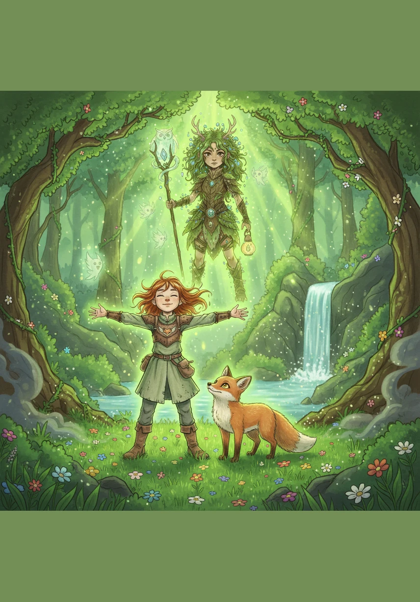 随着莉莉的歌声，璀璨的绿色光芒瞬间席卷了整片大地，黑暗迷雾消散殆尽，枯木逢春，万物在这一刻重新焕发出了耀眼的生机。