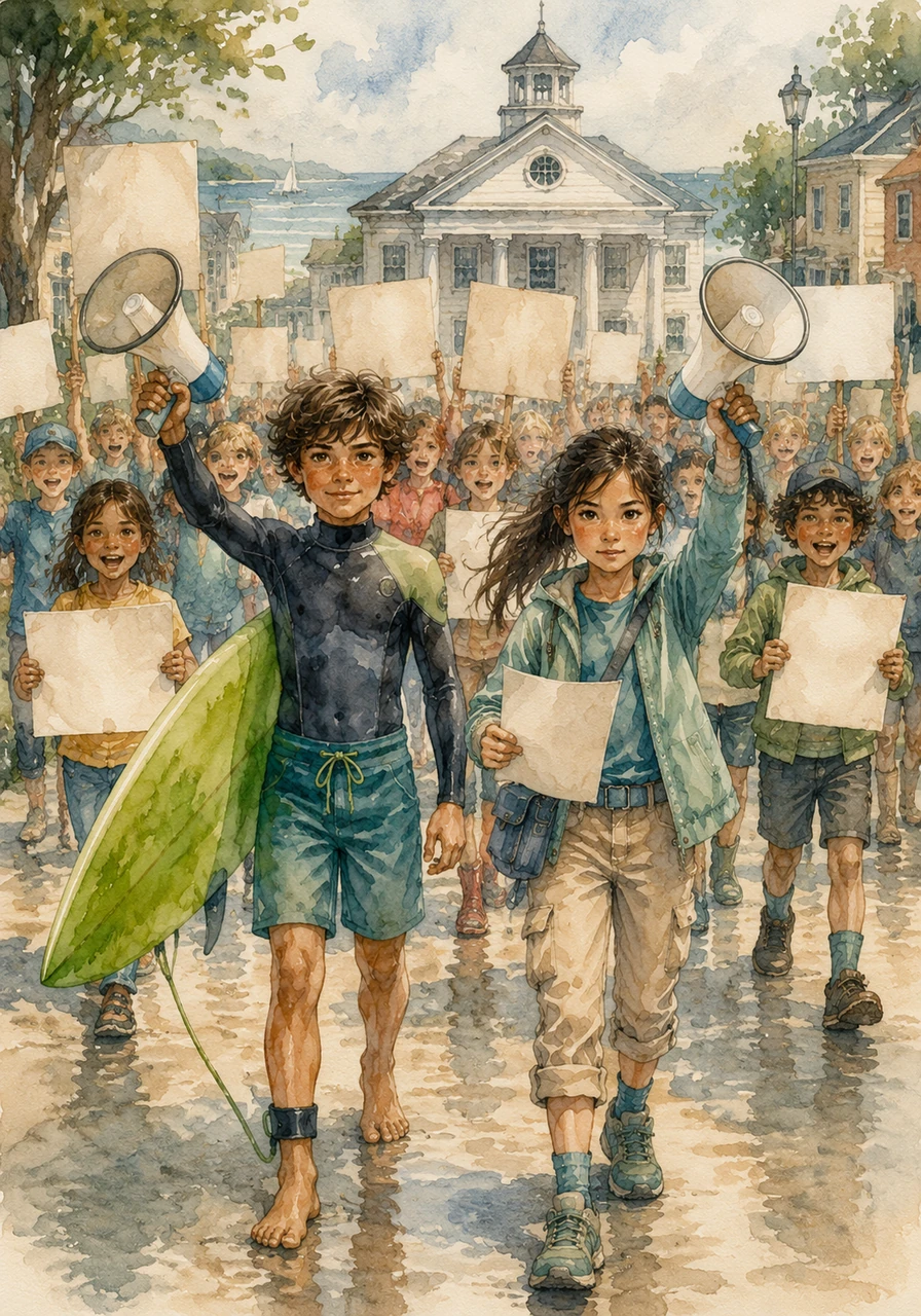 Determined to save their secret paradise, Kai and Maya organized the kids of Driftwood Bay, painting colorful protest signs and mapping out an environmental awareness campaign. Armed with megaphone speakers and homemade flyers, the young group marched right toward the town hall to make their voices heard.