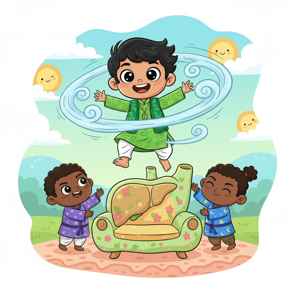 हरे वस्त्र पहने नटखट बालक समीर, वायु का प्रतीक, एक पवन के घेरे के साथ खेल रहा है। उसका सिंहासन यकृत-पित्ताशय का प्रतीक है, जो जीवन के आरंभिक वर्षों का प्रतिनिधित्व करता है। फाल्गुन और चैत्र के महीने उसके राज्य में आते हैं, जो 0 से 12 वर्ष तक के बचपन का समय है। उसकी तन्मात्रा हमारी त्वचा है, और शनि, राहु और केतु उसके शरारती मित्र हैं।