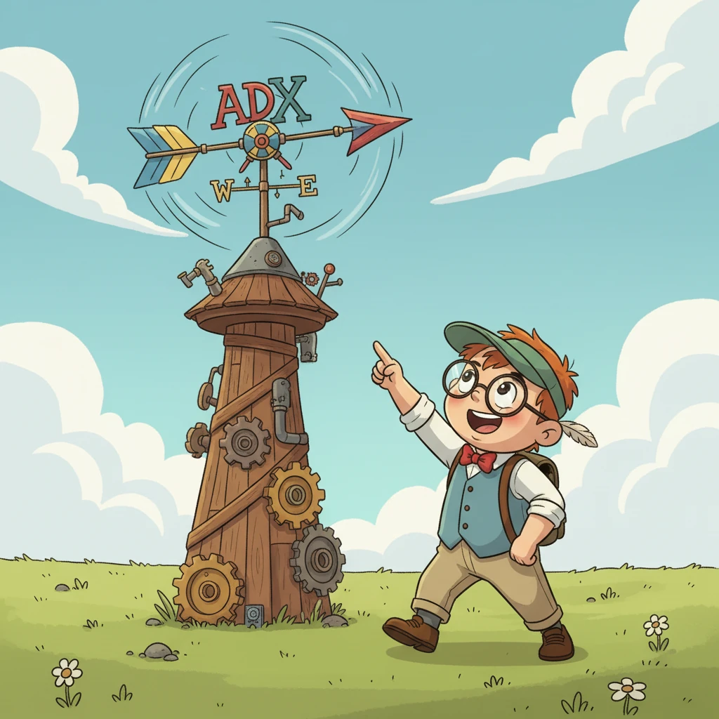 A magnificent 'ADX Wind Vane' was added, spinning gracefully to show the strength of the magical winds. If the wind vane spun fast, the trend was strong; if it wiggled slowly, the trend was gentle. Pip watched it spin with fascination, eager to see its predictions.