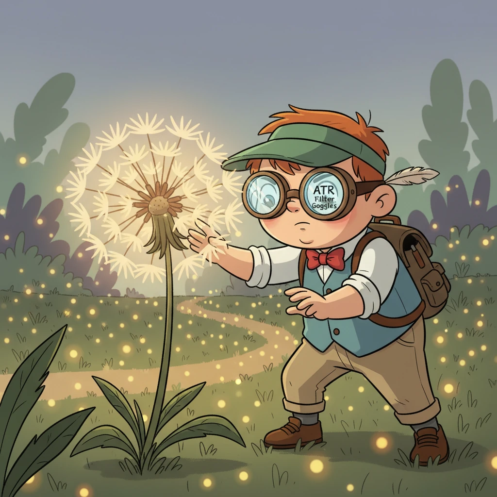 Pip then donned her special 'ATR Filter Goggles,' which helped her see through confusing, small movements, like a flurry of fireflies. These goggles made the important paths stand out clearly. She could now focus on the big picture, ignoring the tiny distractions.