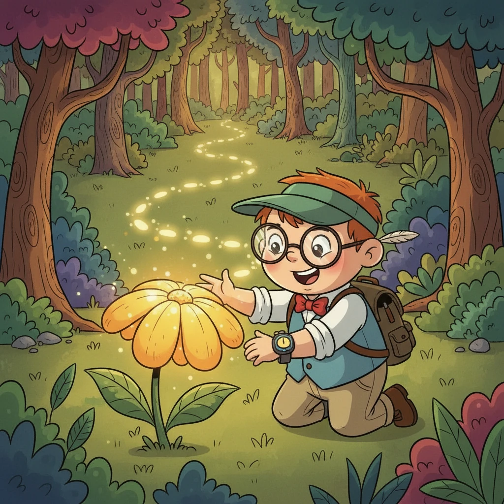 Guided by her amazing inventions, Pip Pennyworth confidently navigated the tricky Twisty-Turny Forest. She found the rare Glimmer-Bloom flower, hidden deep within, thanks to her clear path. Pip smiled, knowing her Trend-Tracker had made her the best explorer in all the land.