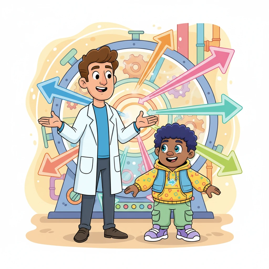 "These are the 'Eigen-Arrows'!" Professor Vector exclaimed. "They're special because the Mixer only stretches or shrinks them, never changing their fundamental direction." Linus felt a spark of understanding, seeing how some things stay true to themselves even through transformations.