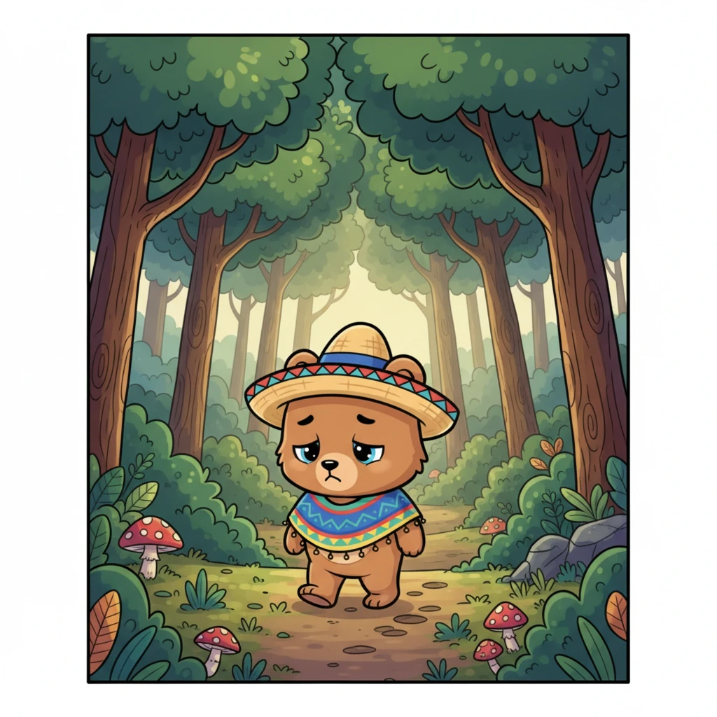 Con la cabeza gacha y el corazón pesado, Nico decidió caminar por el bosque, esperando encontrar algo que lo animara. Sus pasos eran lentos, dejando huellas suaves en la tierra mientras se adentraba más y más entre los árboles.