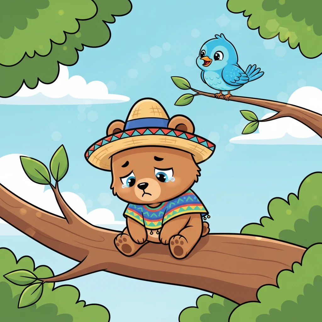 De pronto, un pajarito de plumas azules y brillantes se posó en una rama cercana. El pajarito, notando la tristeza de Nico, gorjeó una dulce melodía y le regaló una sonrisa tan grande que sus ojos parecían dos pequeñas estrellas.