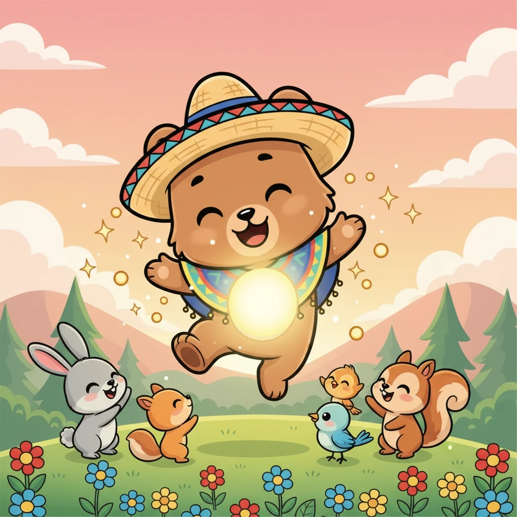 El osito se dio cuenta de algo maravilloso: su alegría no había desaparecido, solo necesitaba ser compartida. Al dar y recibir cariño, la luz dentro de él se hizo más grande y fuerte que nunca, llenándolo de una felicidad renovada.