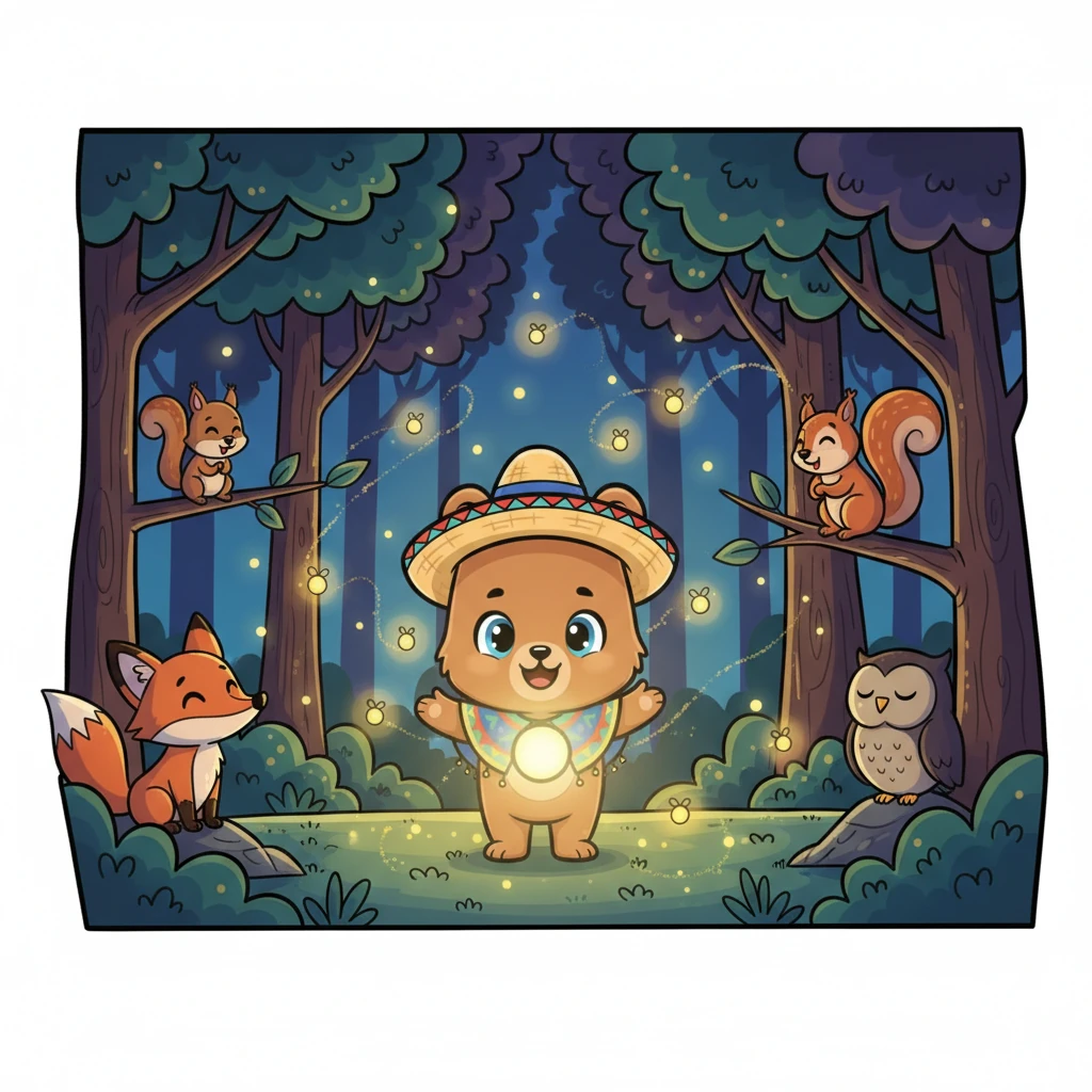 Esa noche, el bosque entero pareció llenarse de la luz brillante que irradiaba del corazón de Nico, una luz que se mezclaba con las luciérnagas danzantes. Los demás animales también sentían la calidez de su felicidad compartida.