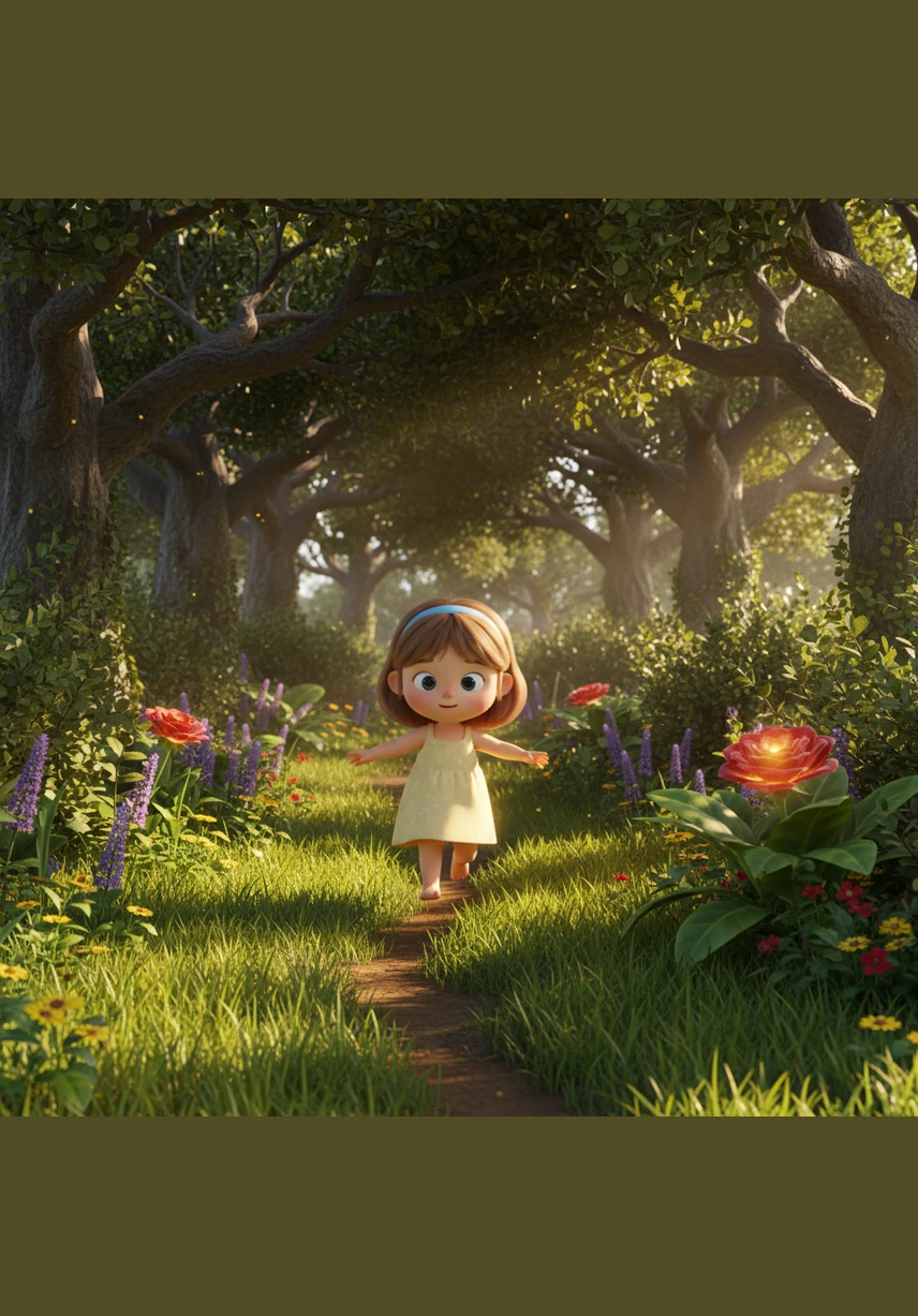 Lily skipped through her grandmother’s wild garden, where the grass grew tall and the air smelled of damp earth and honey. She loved exploring the hidden corners where the sunlight filtered through the thick canopy of ancient oak trees.