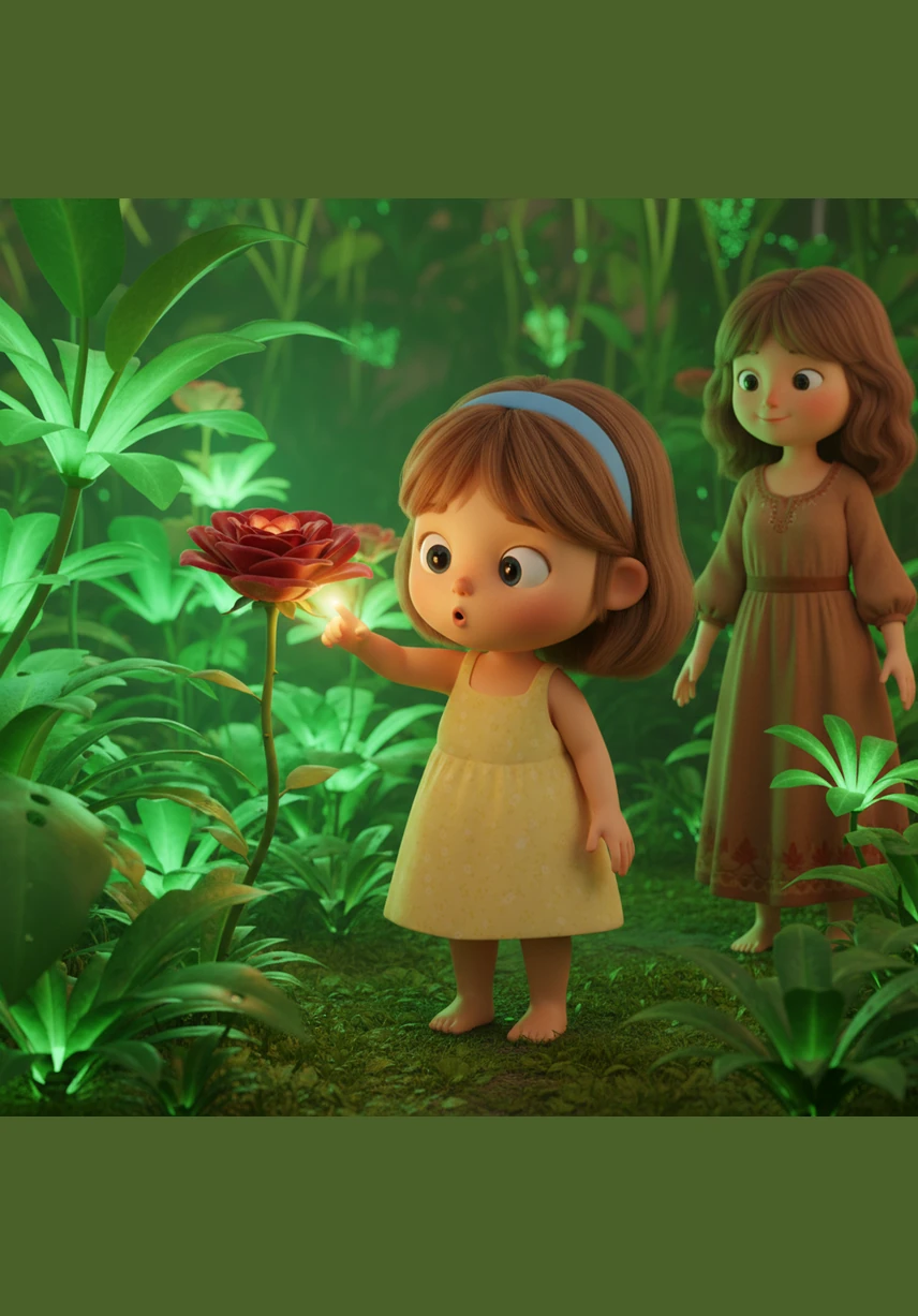 As Rosetta spoke, Lily reached out and brushed a velvet petal with her fingertip, feeling a warm tingle spread through her hand. Suddenly, the garden around them began to pulse with a rhythmic, emerald light that chased away the shadows.