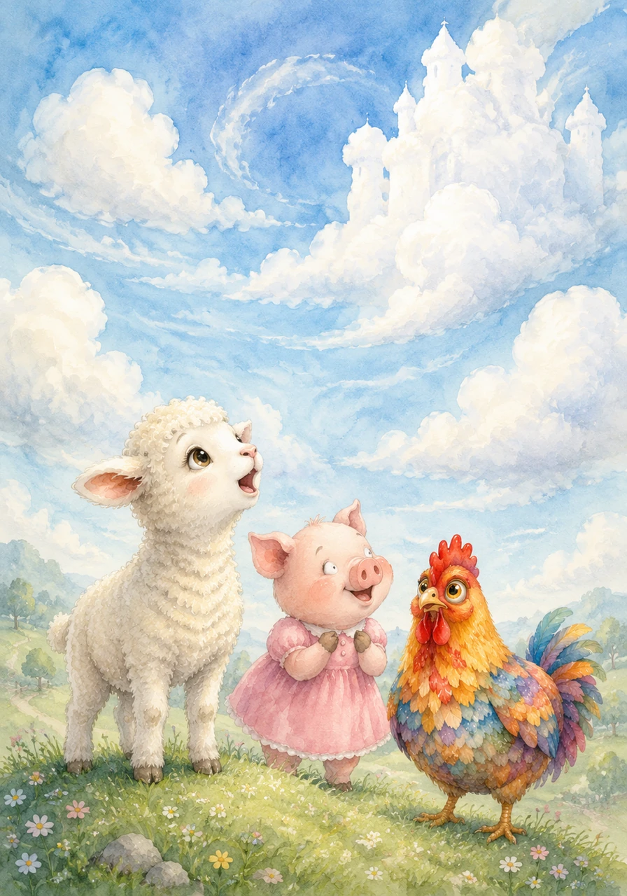 Looking up at the fluffy white clouds, Libby whispered a name to the wind: Carlos Carlos, where are you? She had heard tales of a wish-granting chicken hidden high in the sky, and she was determined to find him right now.