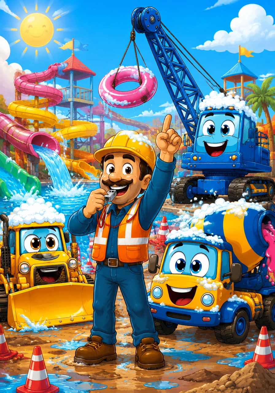 Instead of getting angry, the Foreman realized this was the most fun the site had ever seen. He grabbed his whistle and declared that for one day only, they weren't building a library—they were building the world's best water park.