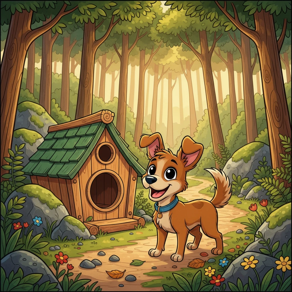 Pipo, un perrito café con ojos negros, vivía en una casita de madera en medio del bosque. Siempre estaba listo para jugar y explorar. Su cola se movía sin parar, anticipando cada nueva aventura.