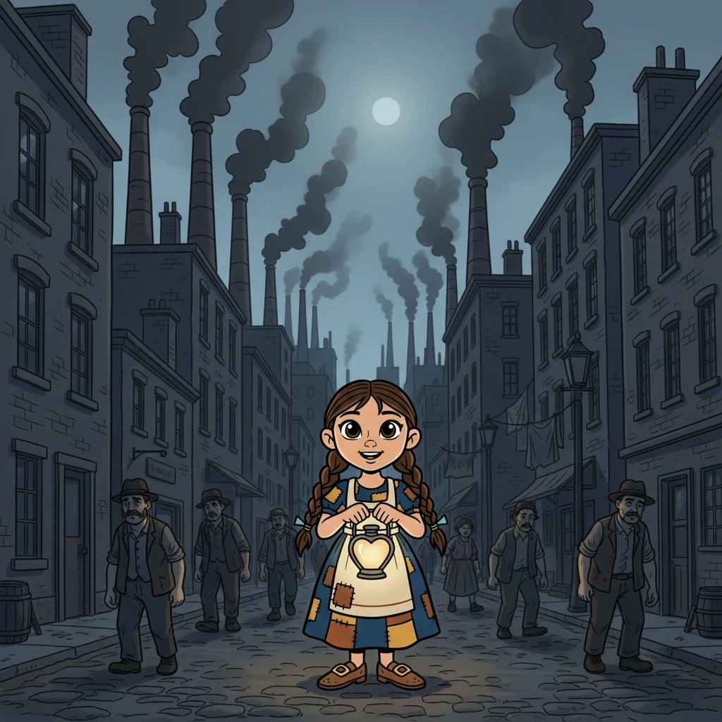 A finales del siglo XIX, Esperanza, una joven aprendiz de costurera, caminaba por calles oscuras y llenas de humo. Las fábricas, imponentes y crueles, se alzaban sobre la ciudad. Observaba cómo el trabajo arduo y la pobreza marcaban la vida de muchos.