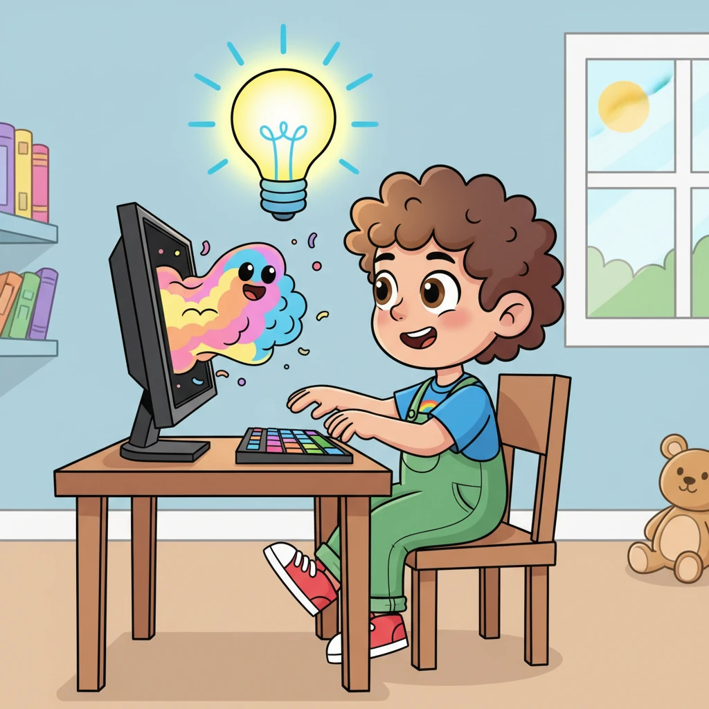 Pip sat at his desk, fingers poised over the keyboard, a brilliant, glowing idea sparkling in his mind. Just as he typed the first word, his idea didn't appear on the screen; instead, it shimmered, wiggled, and then poof! It vanished into thin air, leaving a tiny puff of colorful smoke.