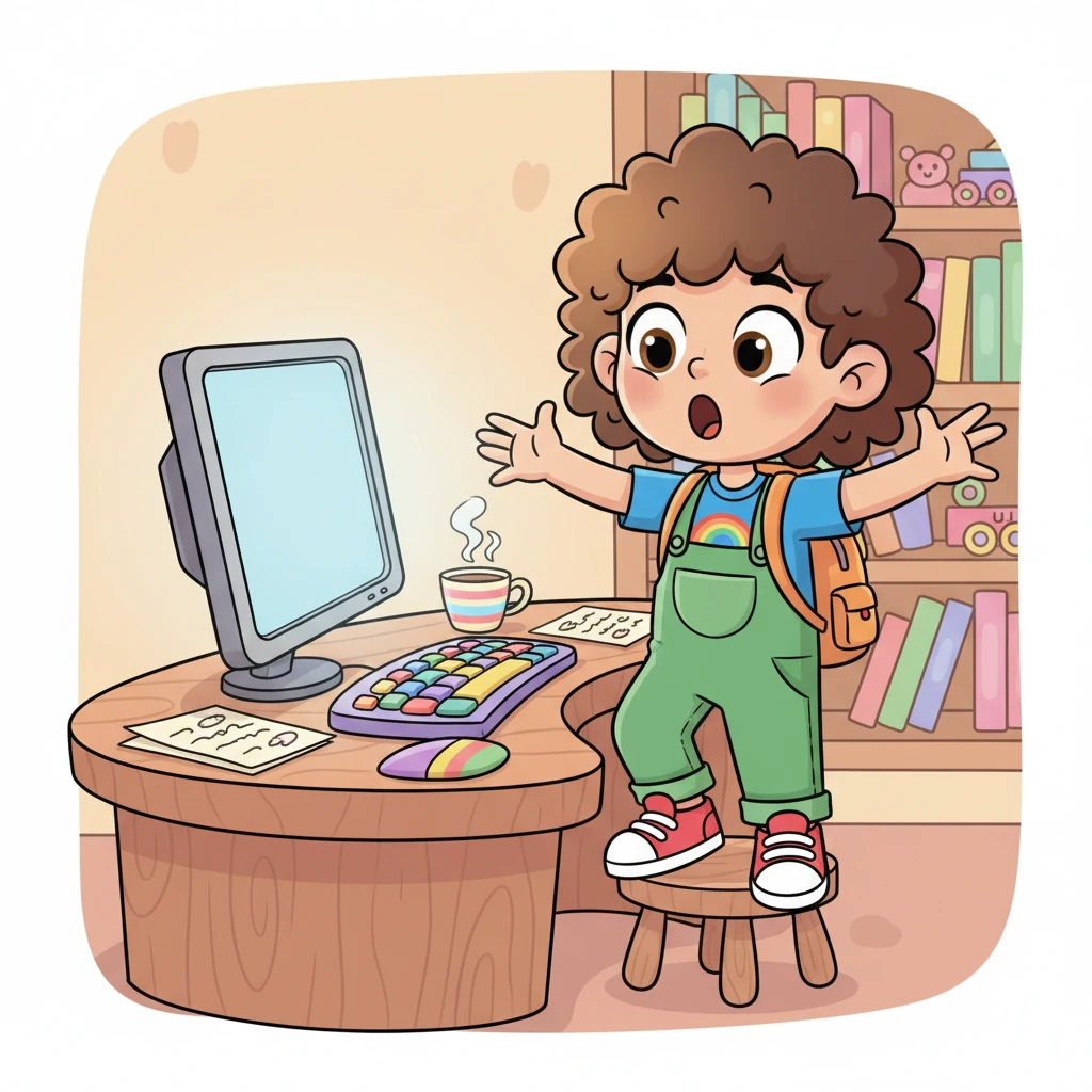 Pip blinked, his big, round eyes wide with surprise. He peered at his empty screen, then under his keyboard, and even inside his teacup. His face was a comical mask of confusion, his little hands gesturing wildly, wondering where his precious thought could have gone.