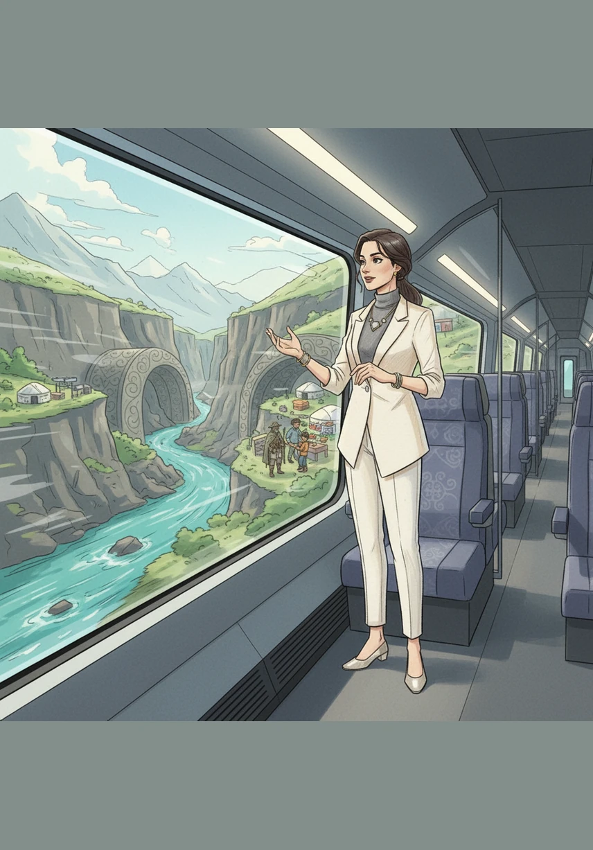 Aruuke boards a high-speed magnetic levitation train that whisks her from the capital to the shores of Issyk-Kul in mere minutes. The train glides through tunnels carved with traditional patterns, offering glimpses of rushing rivers and deep canyons. The connectivity of the country has turned distant villages into thriving centers of commerce.