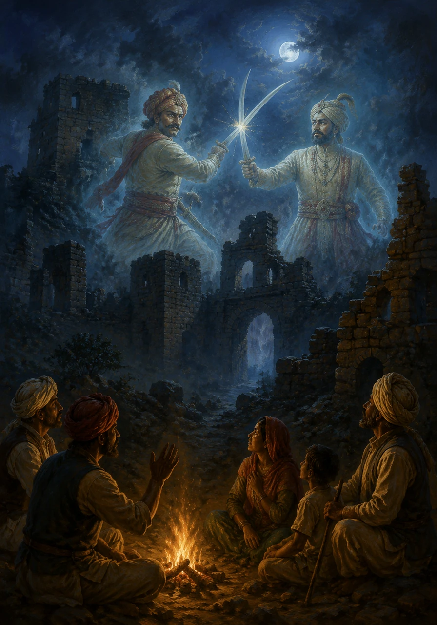 Even today, villagers say that on quiet nights, the clashing of swords can be heard from within the ruins. They believe Veer Pratap’s spirit still stands guard, a timeless symbol of courage and eternal devotion to his kingdom.