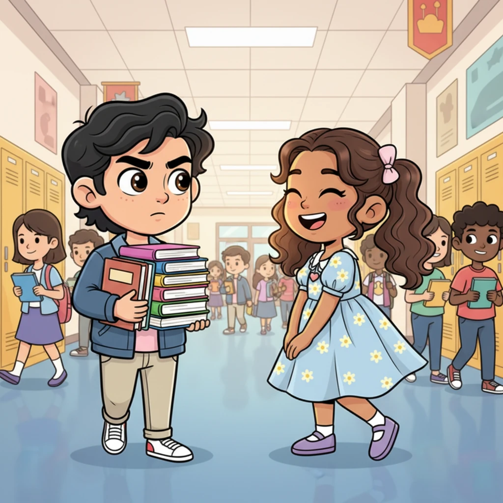 In the bustling corridors of high school, Aarush, with a stack of books, and Pranjali, laughing with friends, share a fleeting glance. Their eyes meet for just a second, a quiet spark in the vibrant chaos, hinting at an unknown future.
