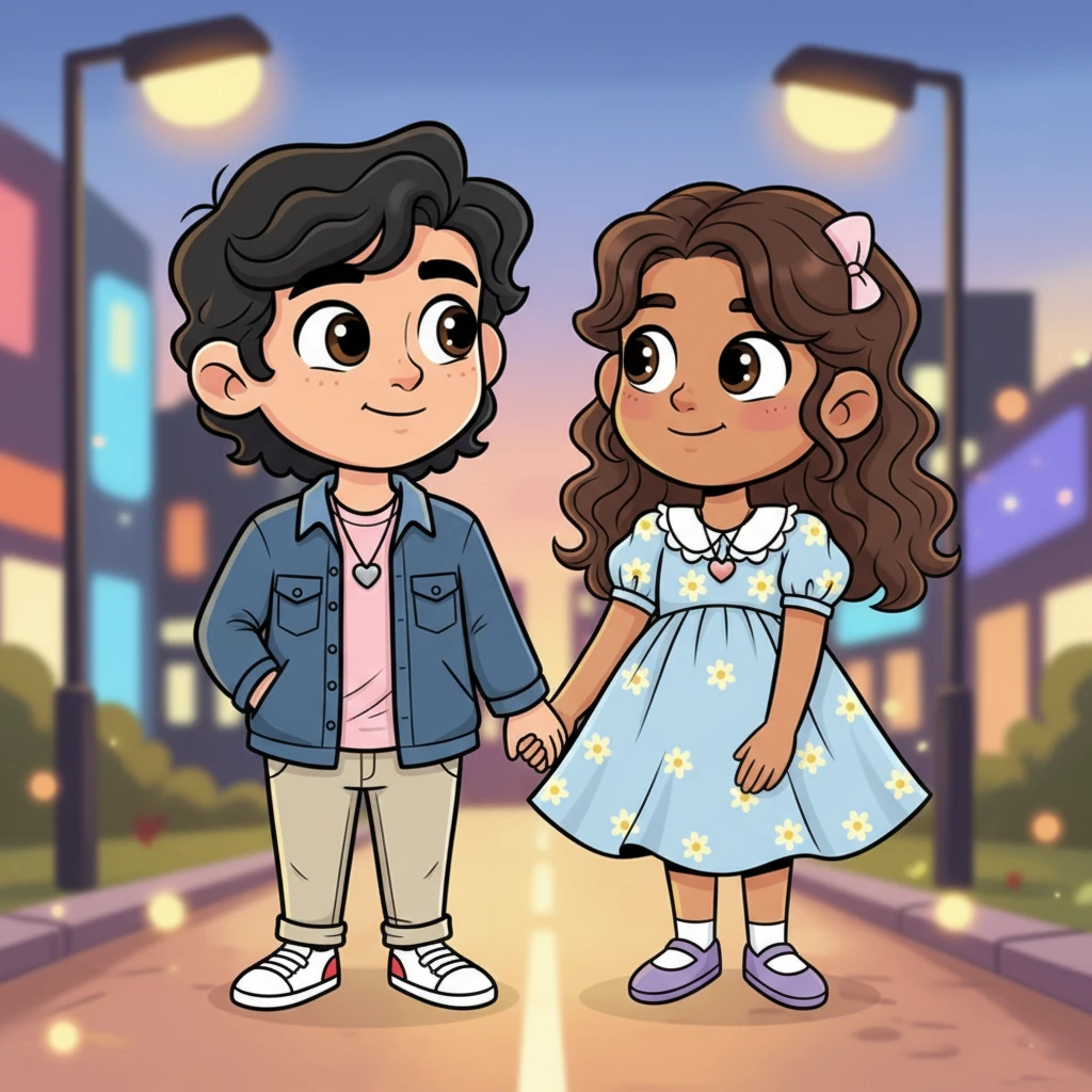 With only fifteen minutes to spare, they walk side-by-side, their hands gently finding each other, fingers intertwining in a tender, silent promise. The city lights blur around them, marking a precious, fleeting moment of shared closeness.