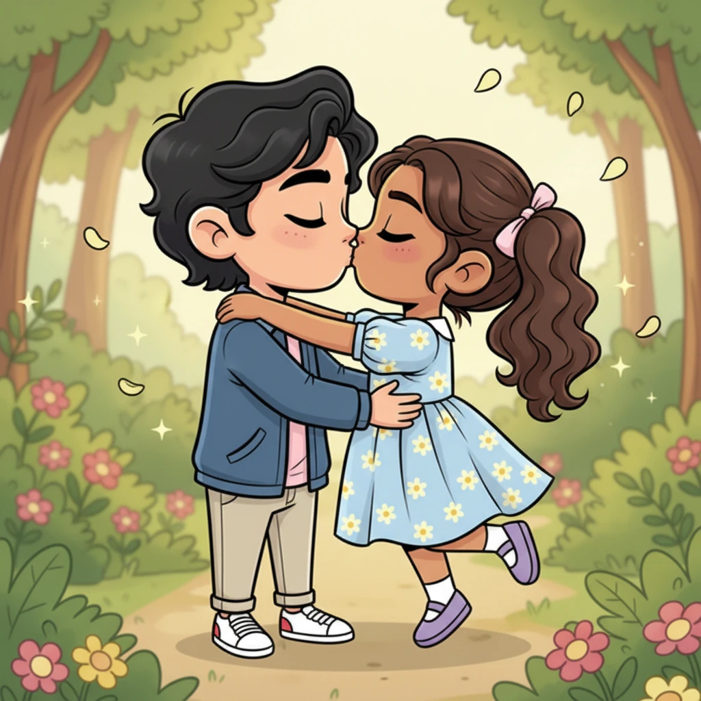 A tender kiss, soft and lingering, seals their unspoken feelings, a moment that stretches far beyond its brief duration. Time seems to pause, capturing the profound emotion exchanged between them, a memory etched deeply into their hearts.