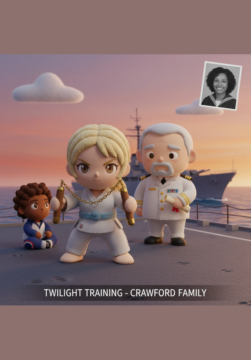 夕暮れ時、父の指導のもとでヌンチャクの稽古に励むミラの姿がありました。金具が夕闇に反射して舞う様子は、まるで不器用なホタルの光のように美しく、彼女の体には少しずつ確かな力が宿り始めていました。